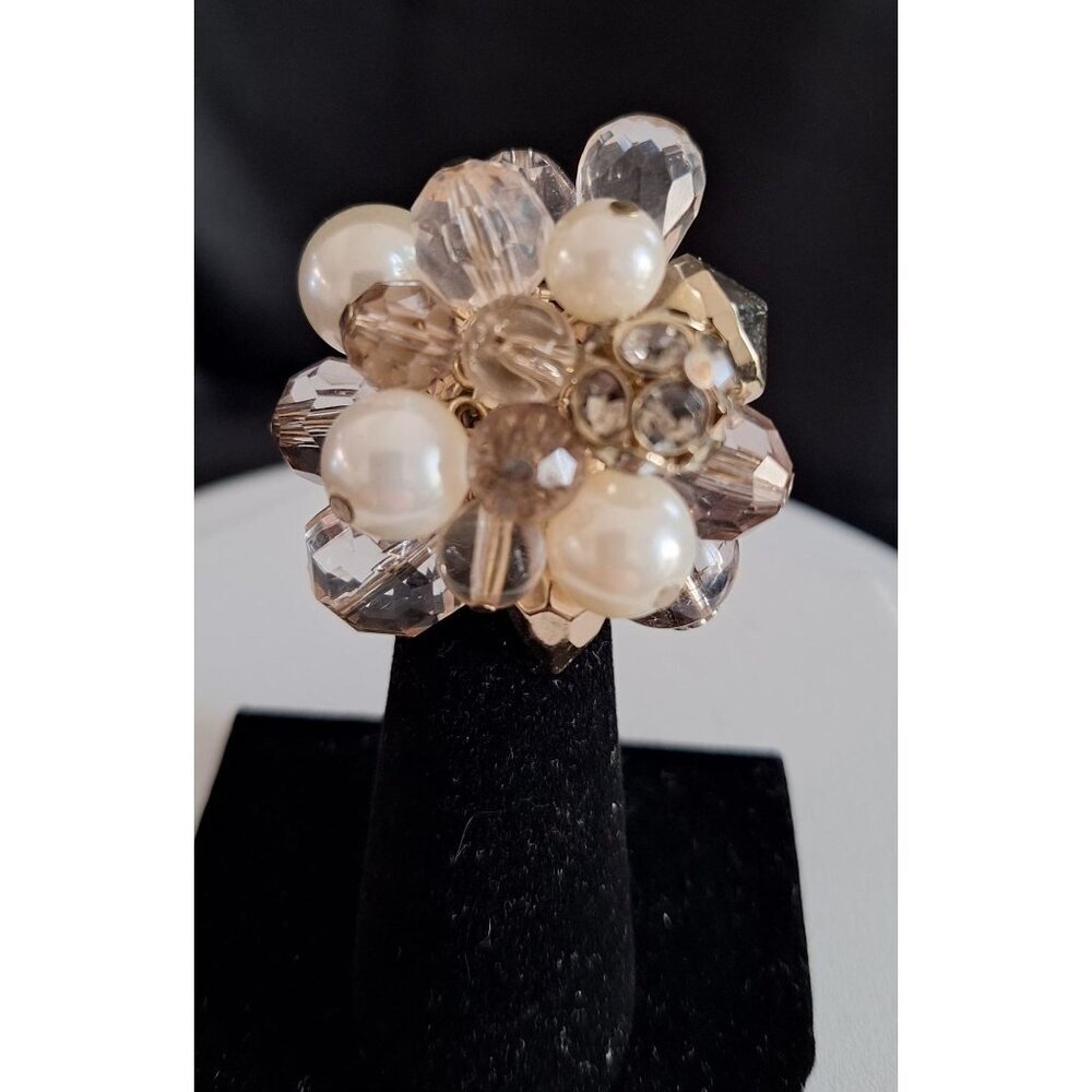 Gold-Tone Cluster Cocktail Statement Ring – Size 5